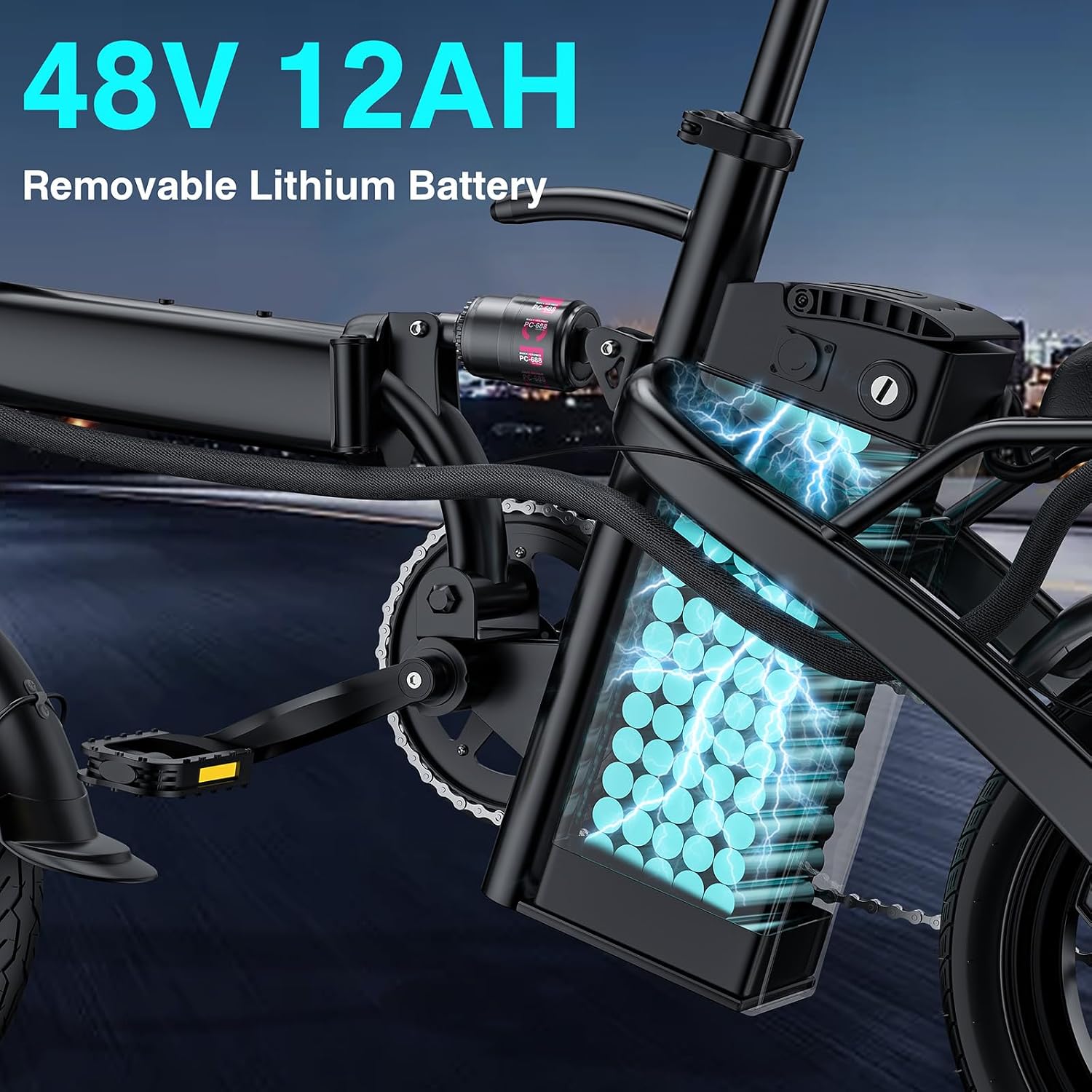 Electric Bike for Adults and Teens, 560-740W Motor, 20-25MPH Compact Commuter Folding Ebike, 32 Miles Range, 48V 10Ah Battery, 3-Level Pedal Assist, 14' Foldable Electric Bicycle, UL 2849 Certified