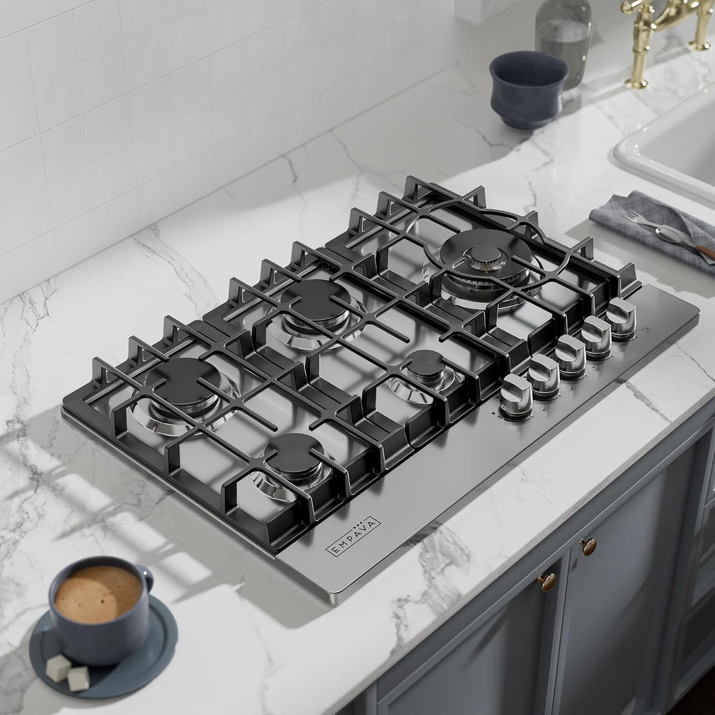 Empava 30 Inch Built-in Gas Cooktop with 5 Sealed SABAF Burners, Stainless Steel Surface, Ion Ignition, LPG/NG Convertible, Dishwasher Safe Grates