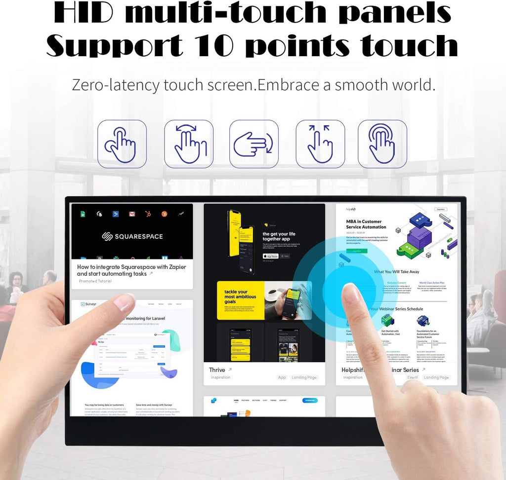 WIMAXIT 15.6 Inch Portable Touch Monitor with Dual Speakers, Full HD 1920 x 1080, VESA 75 mm, HDMI/USB-C Connection, Ideal for Laptops, Xbox and Smartphones