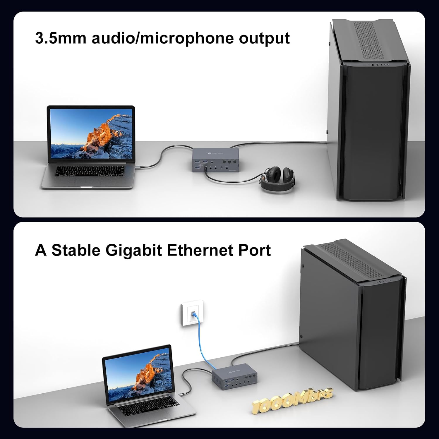 USB C KVM Switch Docking Station 3 Computers 4 Monitors for M1 M2 M3 M4 with Displaylink Technology,4K60Hz HDMI KVM Multi-Monitor Extended/Mirrored Display Out for Windows Mac