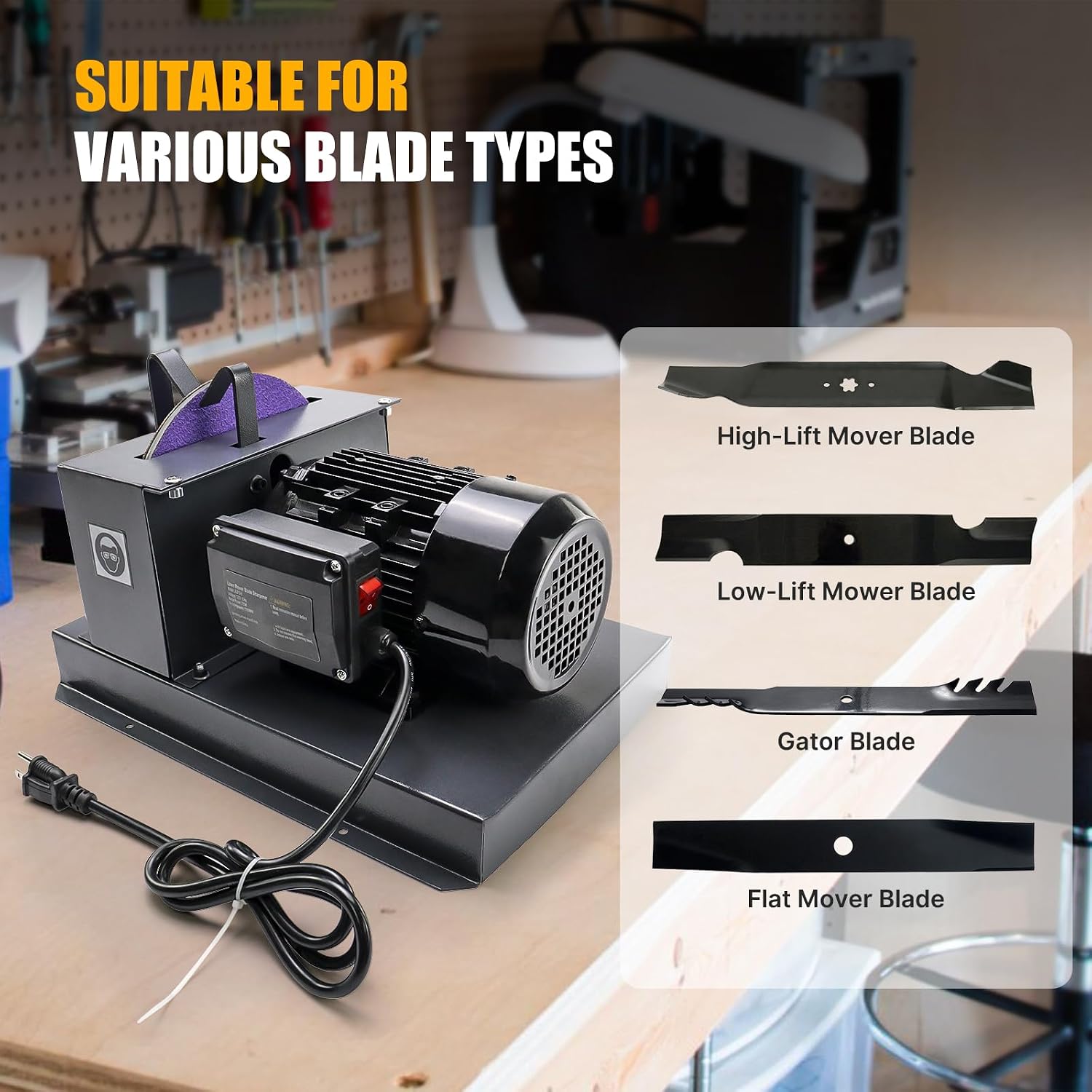 iMeshbean Lawn Mower Blade Sharpener 2/3HP 500W Grinder with 7-inch Ceramic Wheel, Heavy-Duty Sharpening Machine for High/Low Lift, Gator & Flat Blades
