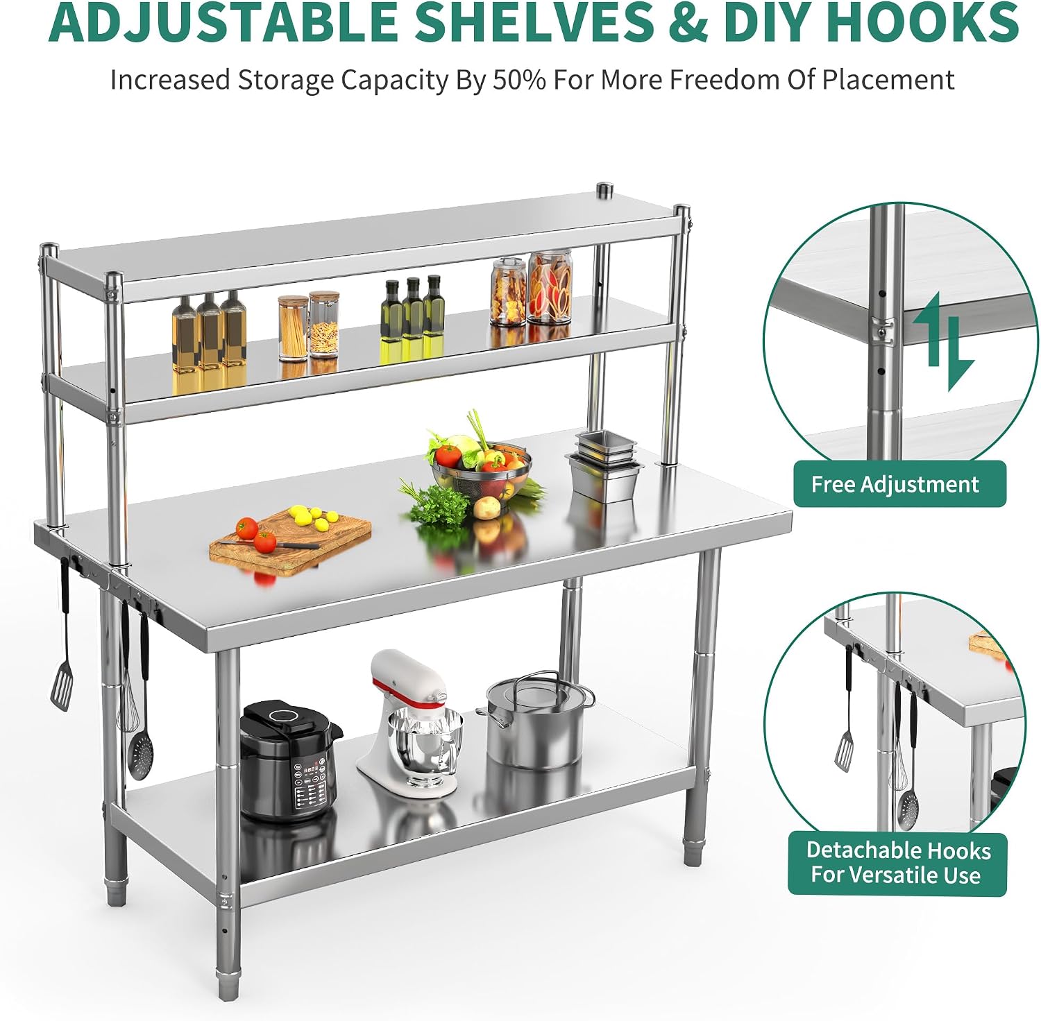 YITAHOME NSF Stainless Steel Table with Overshelves, 48' X 24' Work Table with 48' X 12' Shelf, Metal Table Prep Table for Home Kitchen Restaurant Garage Warehouse