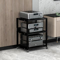 Black Media Cabinet with Wheels, Audio Rack & Game Console Shelf, Corner Storage Tower for TV Accessories & Stereo Equipment, 50.3x40x70 cm - Stylish & Functional Storage Solution