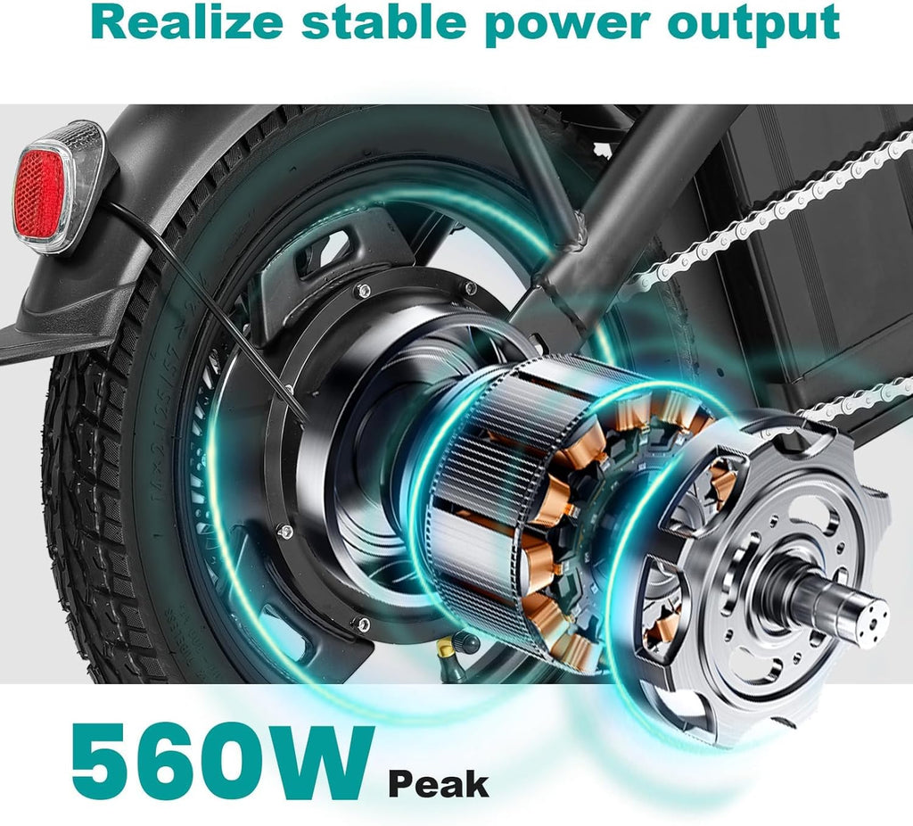 Electric Bike for Adults and Teens, 560-740W Motor, 20-25MPH Compact Commuter Folding Ebike, 32 Miles Range, 48V 10Ah Battery, 3-Level Pedal Assist, 14' Foldable Electric Bicycle, UL 2849 Certified