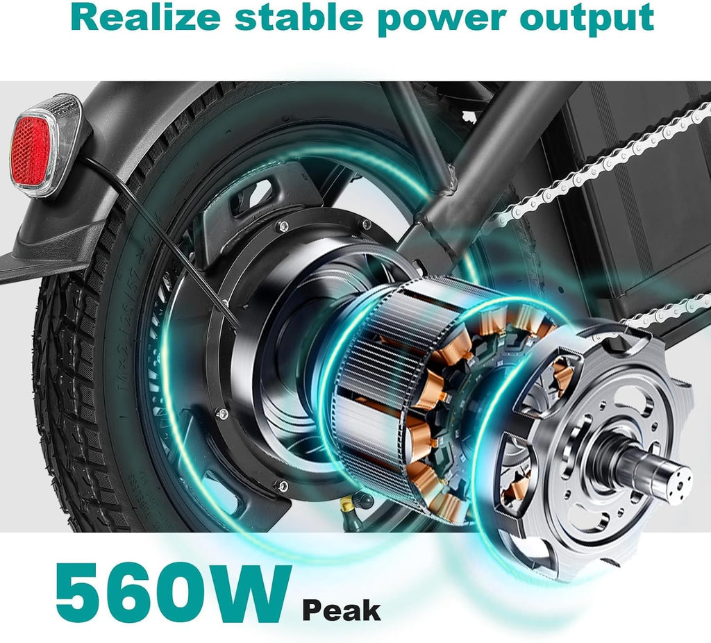Electric Bike for Adults and Teens, 560-740W Motor, 20-25MPH Compact Commuter Folding Ebike, 32 Miles Range, 48V 10Ah Battery, 3-Level Pedal Assist, 14' Foldable Electric Bicycle, UL 2849 Certified
