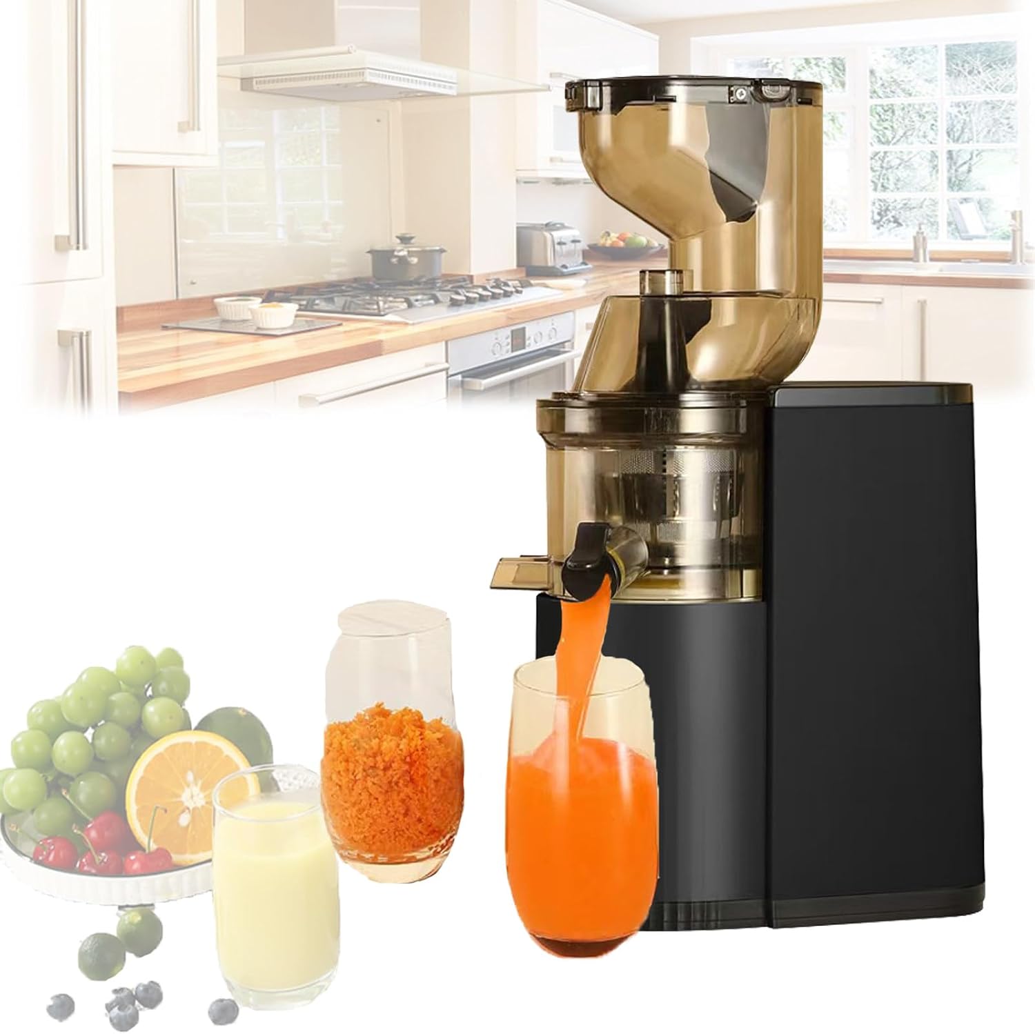 Juicer Machine,Big Mouth Large 3 Inch Feed Chute,800W Power,65rpm/Min,500ML Centrifugal Juicer,For Whole Fruits And Veg,Easy To Clean,With Juice Cup,Cleaning Brush,Black