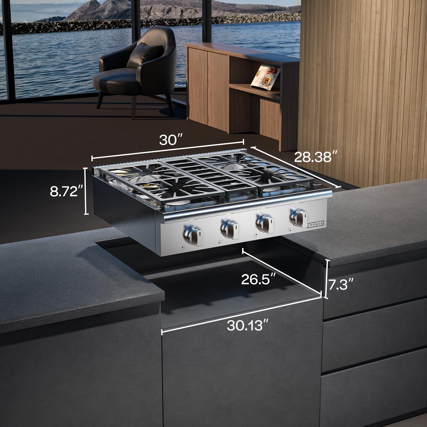 Empava 30 in. Slide-in Natural Gas Rangetop with 4 Burners in Stainless Steel