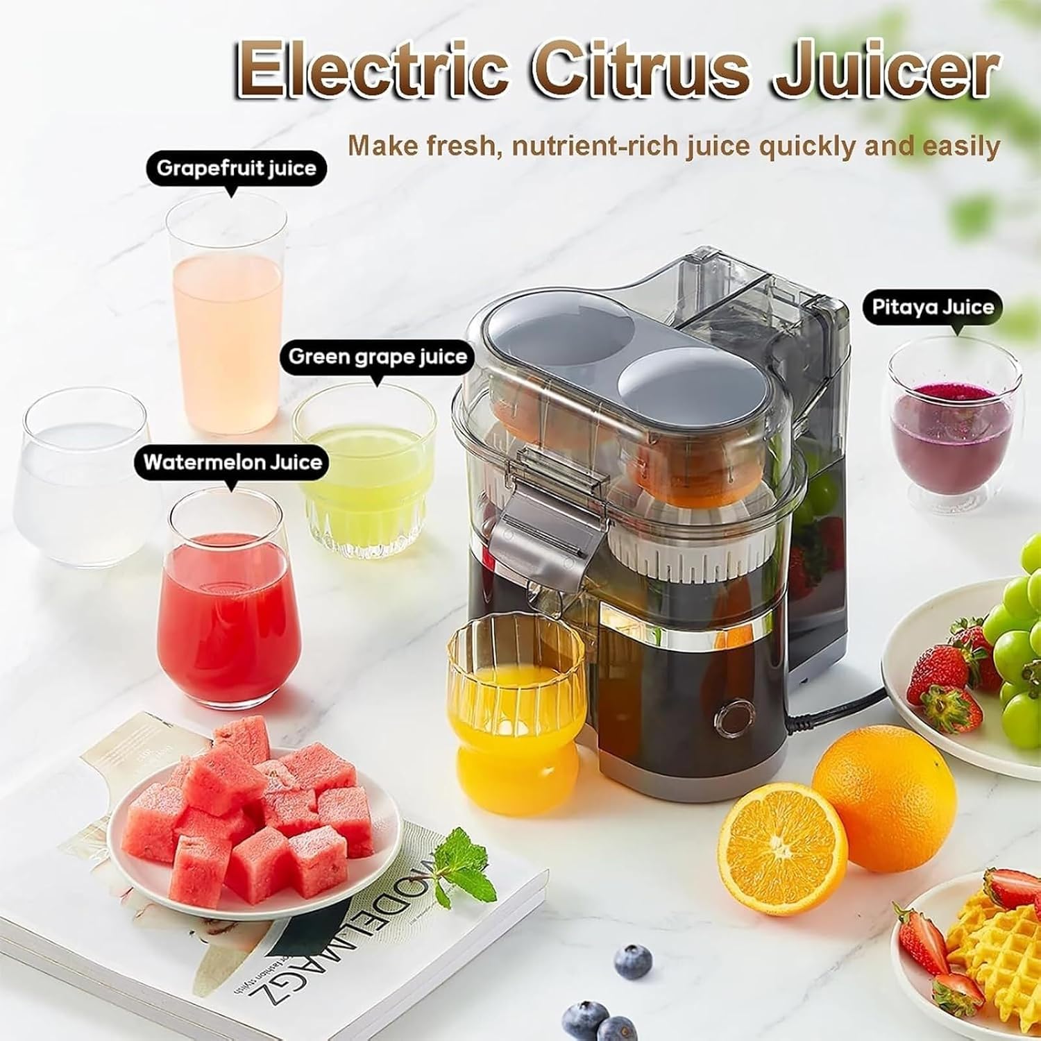 High-Speed 18000 RPM Motor, 8-blade Pulp Tank for Quick Juice Extraction in 20 Seconds, Easy to Clean with Separate Accessories, Perfect for Fresh Citrus Juices at Home