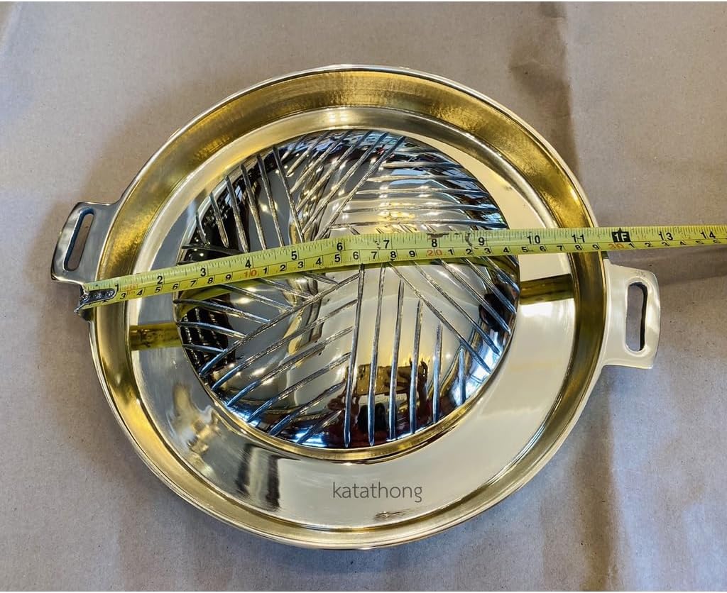 Thai Brass Korean Barbecue Grill Pan – Non-Stick Brass Mookata Hot Pot BBQ Pan – Traditional Thai Style (Diameter: 29 cm)