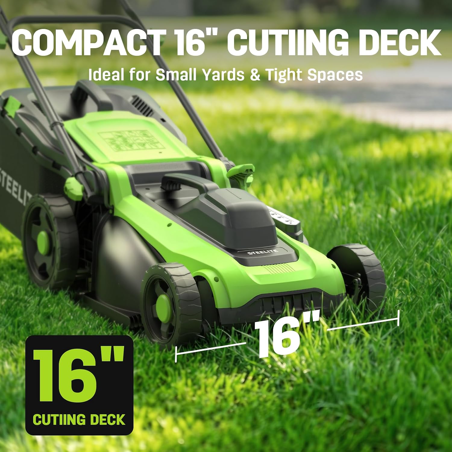 Steelite 16-Inch 1800W Corded Electric Lawn Mower, Powerful Rotary Mower for Medium Lawns, with Grass Collection Bag & Height Adjustment