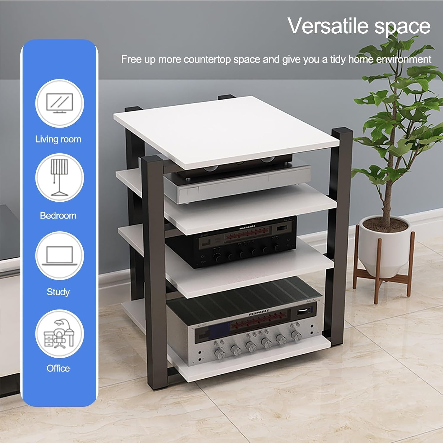 Audio Rack AV Media Stand Media Audio Tower Cabinet 2/3/4 Tier Audio Rack, for Entertainment Stereo Racks Component Storage and Collection Display(Black,90cm/35.4in)