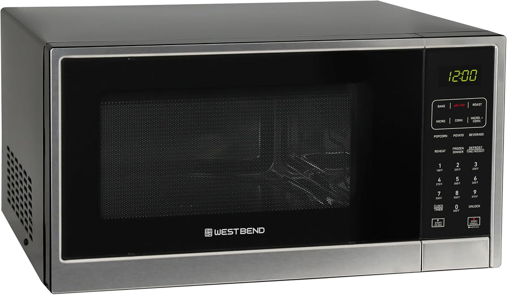 West Bend 3-in-1 Microwave Air Fryer Convection Oven 1000-Watts with 10 Power Levels and 12 Presets, Speed Defrost, Electronic Control Panel and Glass Turntable, 1.3-Cu.Ft., Stainless Steel