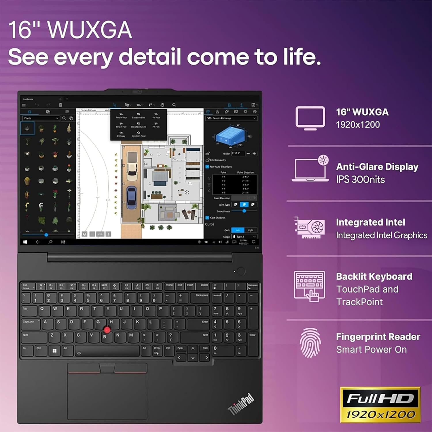 Lenovo ThinkPad E16 Gen 2, FHD+ 16' Display, Intel Ultra 5-125U, 16GB RAM, 512GB NVMe, FPR, Backlit Keyboard, WiFi 6E + BT, RJ-45, FHD Webcam, Win 11 Pro, AI Business Laptop