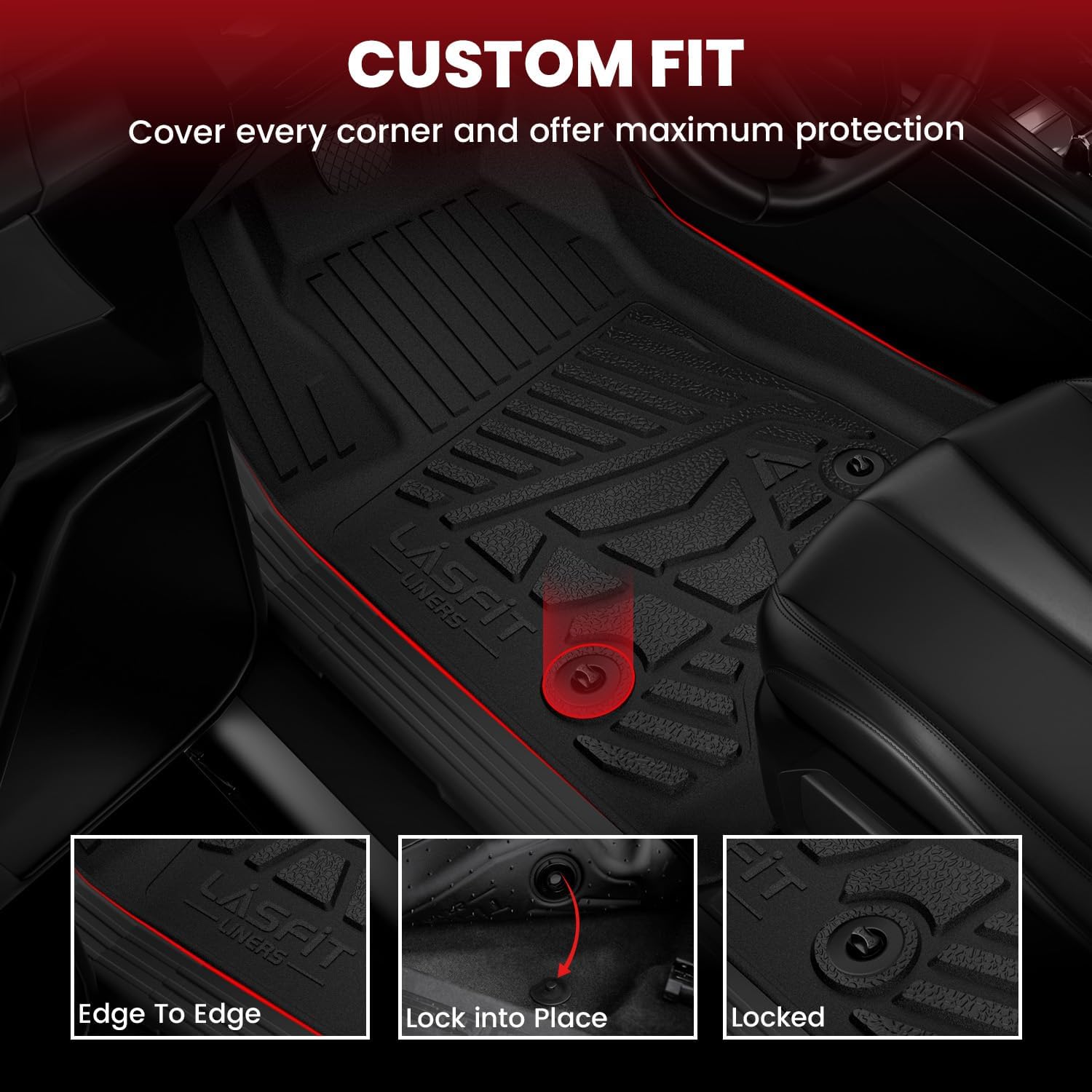 LASFIT Floor Mats for Nissan Frontier 2022-2026 Crew Cab (Not Fit King Cab), All Weather TPE Custom Fit Easy Clean Durable No-Curling Floor Liners for Frontier 1st & 2nd Row Car Mats, Black