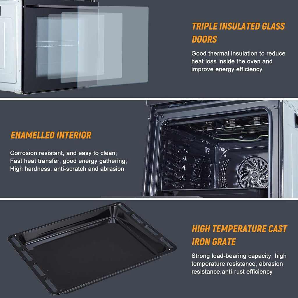 24 Inch Stainless Steel Toaster Oven and Black Air Fryer Combo: 70L Capacity, 3D Heating with Steam, Touch Control, Multi-Function Modes for Countertop Built-in Use