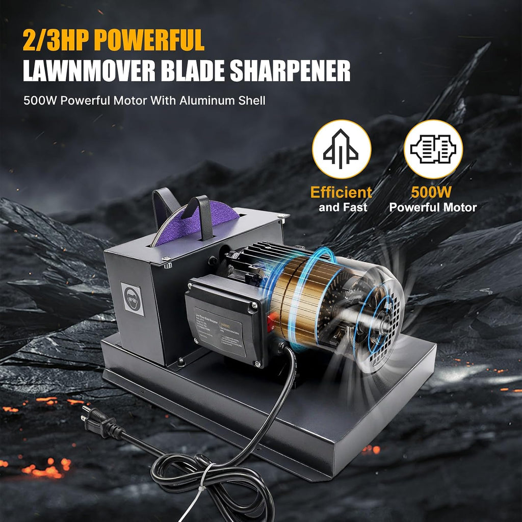 iMeshbean Lawn Mower Blade Sharpener 2/3HP 500W Grinder with 7-inch Ceramic Wheel, Heavy-Duty Sharpening Machine for High/Low Lift, Gator & Flat Blades