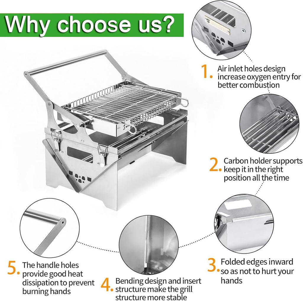 Rotating Charcoal Grill,Stainless Steel Flipping Barbecue Grills,Portable Camping Charcoal BBQ Grill for Outdoor Picnic Yard Party