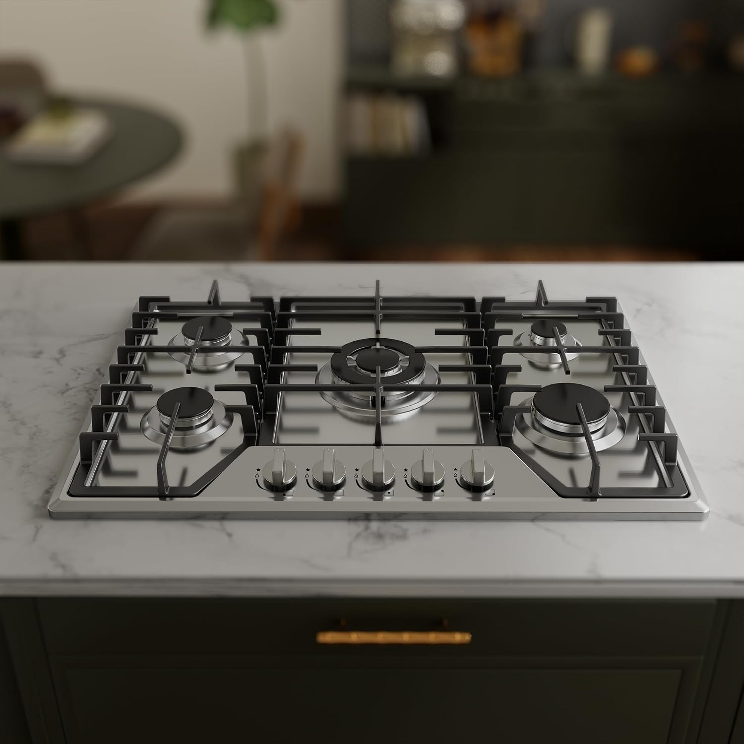 30 inch Gas Cooktop with 5 Sealed Burners, Stainless Steel Drop-in Stove Top, Dishwasher Safe Cast Iron Grates, NG/LPG Convertible, 38K BTU