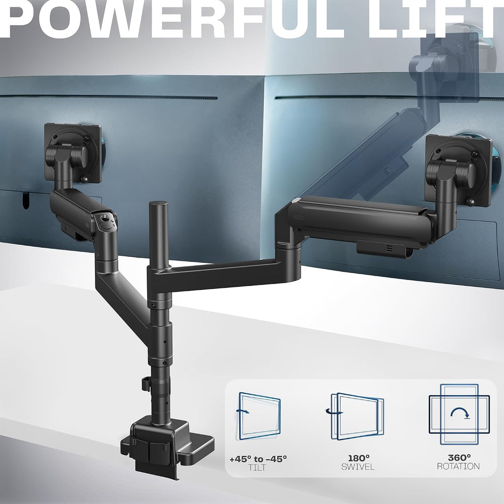 VIVO Dual Ultrawide Monitor Arms with Pole, 57 inch Screens up to 59.4 lbs, Desk Mount TV and Monitor Stand Designed for Samsung Odyssey Ark, Neo G9, ViewFinity S9, and More, Black, STAND-GT57T2