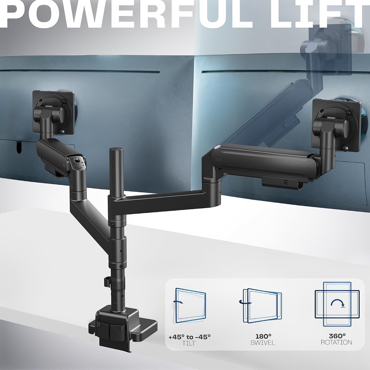 VIVO Dual Ultrawide Monitor Arms with Pole, 57 inch Screens up to 59.4 lbs, Desk Mount TV and Monitor Stand Designed for Samsung Odyssey Ark, Neo G9, ViewFinity S9, and More, Black, STAND-GT57T2