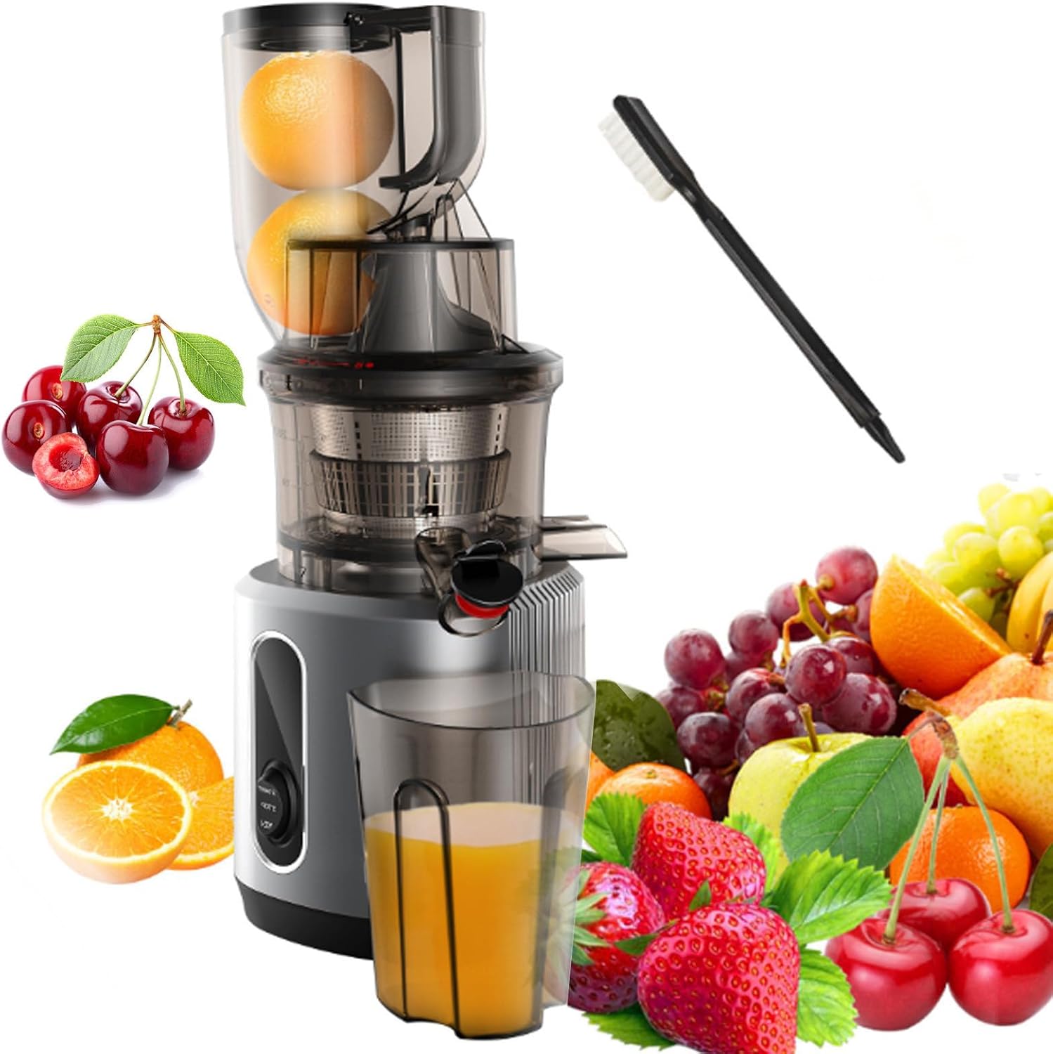 Cold Press Juice Extractor, Slow Masticating Juice Extractor, Cold Press Slow Blend Juice Extractor, Wide Juice Tank For Vegetable And Fruit Juice, High Juice Yield, Easy To Clean (Gray)