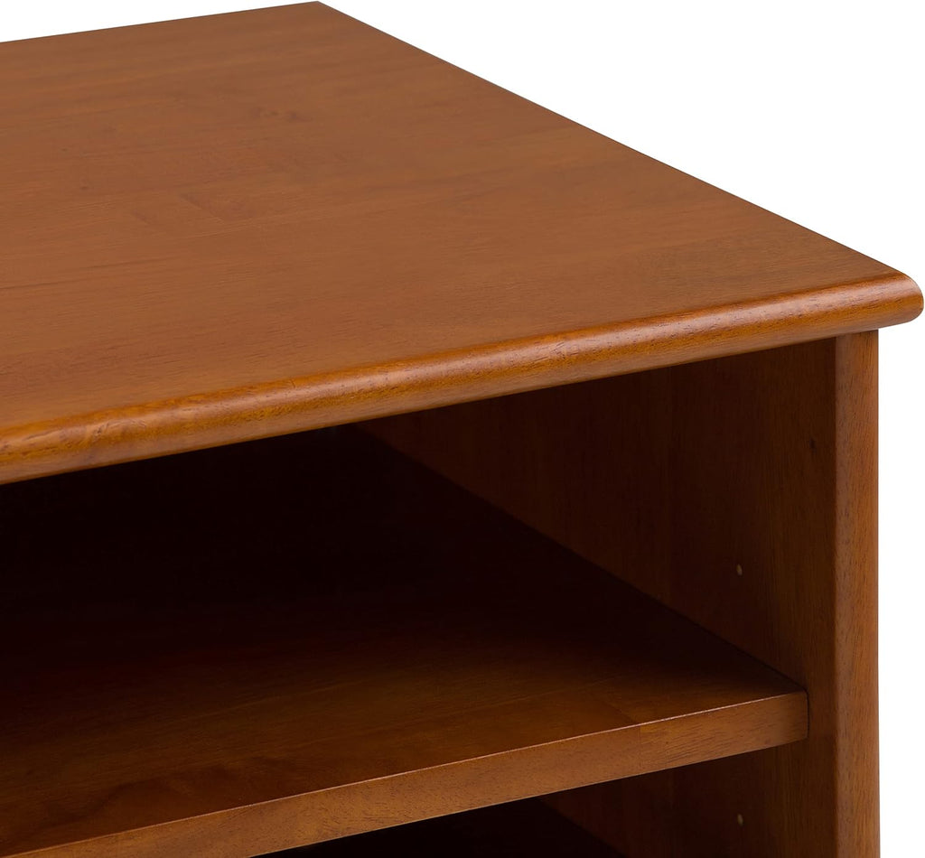 SIMPLIHOME Draper TV Stand - 60 inch Wide Solid Wood Media Console in Teak Brown, Mid Century Modern Entertainment Center for Living Room for TVs up to 65 Inches with Shelves and Cable Management