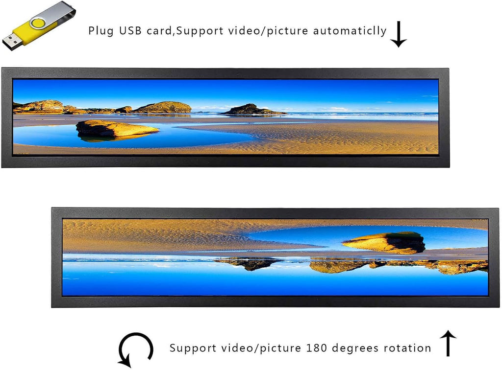 VSDISPLAY 28 Inch Long Stretched Bar LCD 1920x360 IPS Screen Monitor with USB Video Input,for Gaming Marquee Cabinet,Store Shelf Advertising,Digital Signage
