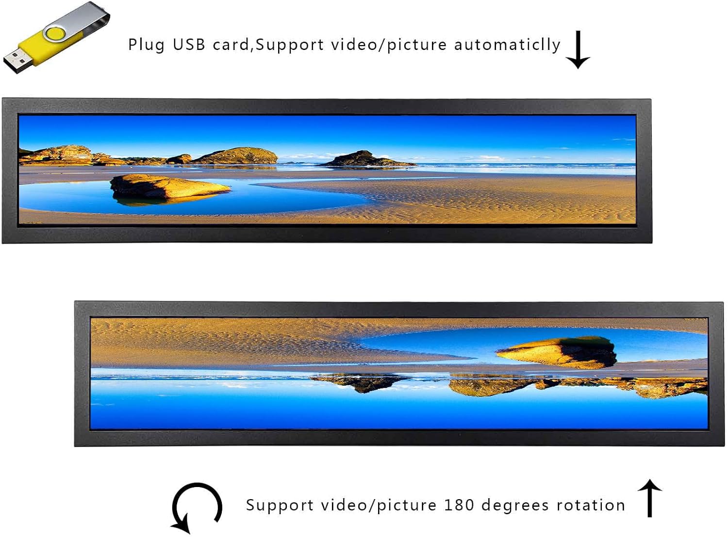 VSDISPLAY 28 Inch Long Stretched Bar LCD 1920x360 IPS Screen Monitor with USB Video Input,for Gaming Marquee Cabinet,Store Shelf Advertising,Digital Signage