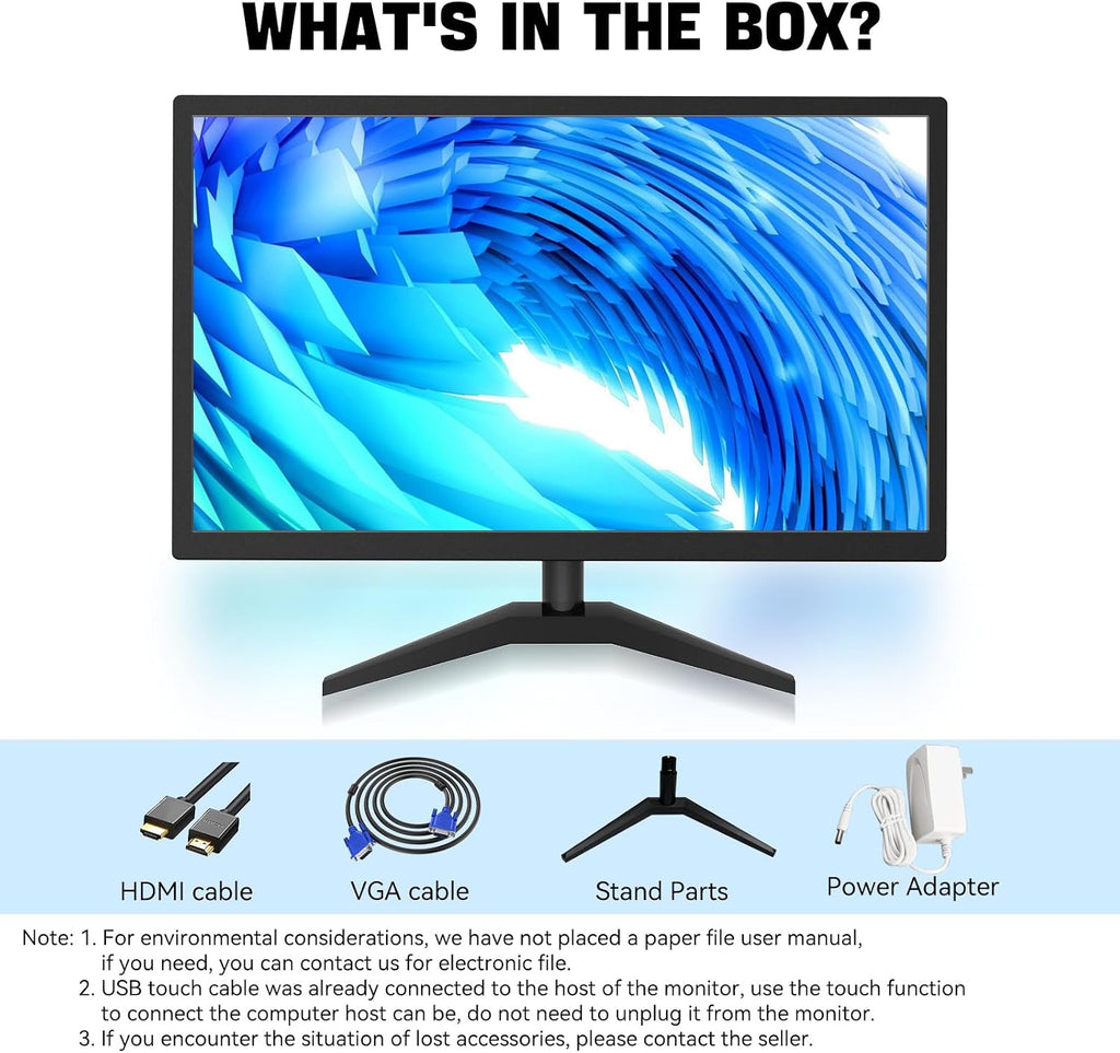 Touchscreen Monitor 22 Inch FHD 1920x1080P IPS PC Monitor, 10-Point Touch Screen Computer Display with HDMI VGA USB Ports, Built-in Speakers, VESA Mountable