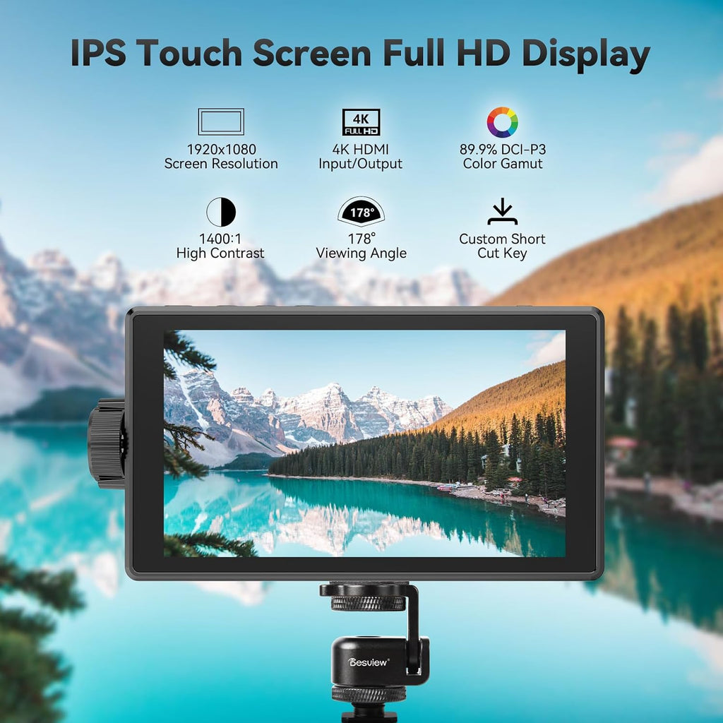 Desview A5 Touch Screen Camera Field Monitor 5.5' 600nits 4K/60Hz HDMI 2.0 in/Out External Camera Monitor for DSLR with HDR 3D LUT Full-Waveform Peaking Focus Assist, Sunshade & Carry Case Included