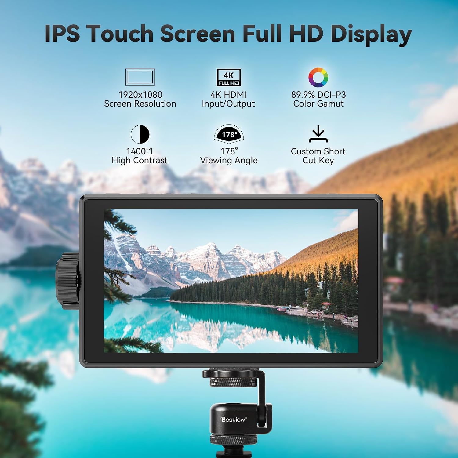 Desview A5 Touch Screen Camera Field Monitor 5.5' 600nits 4K/60Hz HDMI 2.0 in/Out External Camera Monitor for DSLR with HDR 3D LUT Full-Waveform Peaking Focus Assist, Sunshade & Carry Case Included