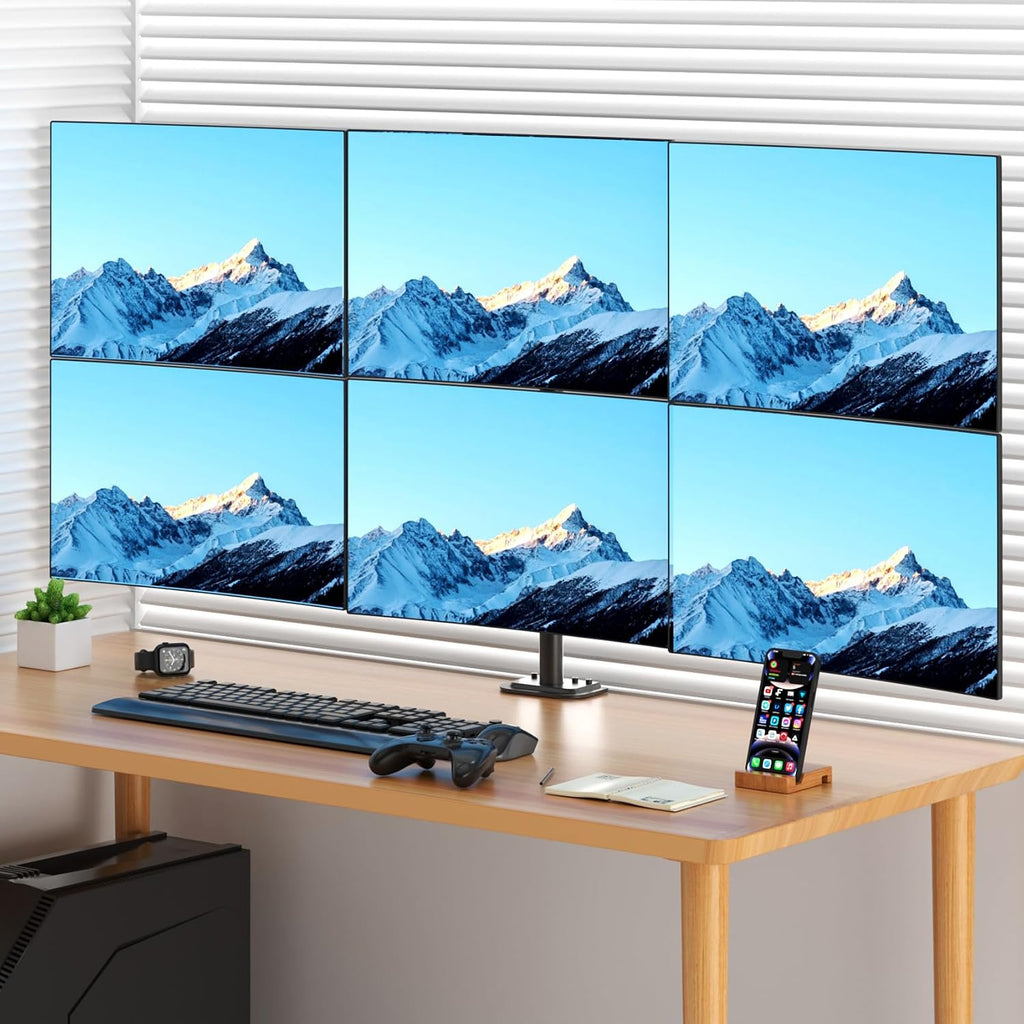 Suptek Hex LED LCD Monitor Stand up Desk Mount Extra Tall 31.5 inch Pole Heavy Duty Fully Adjustable Stand for 6 / Six Screens up to 27 inch (MD68126)