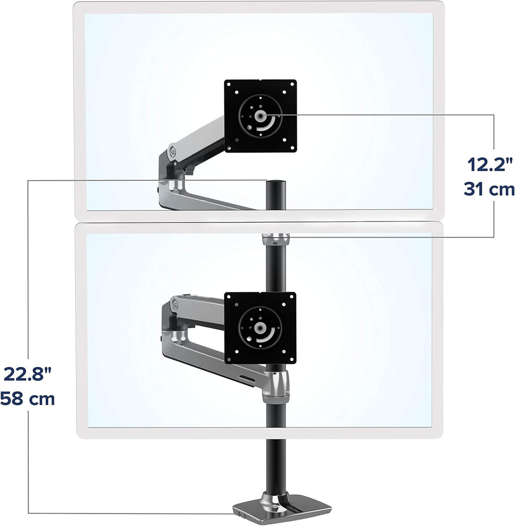 Ergotron – LX Vertical Stacking Dual Monitor Arm, VESA Desk Mount – for 2 Monitors Up to 40 Inches, 7 to 22 lbs Each – Tall Pole, Polished Aluminum