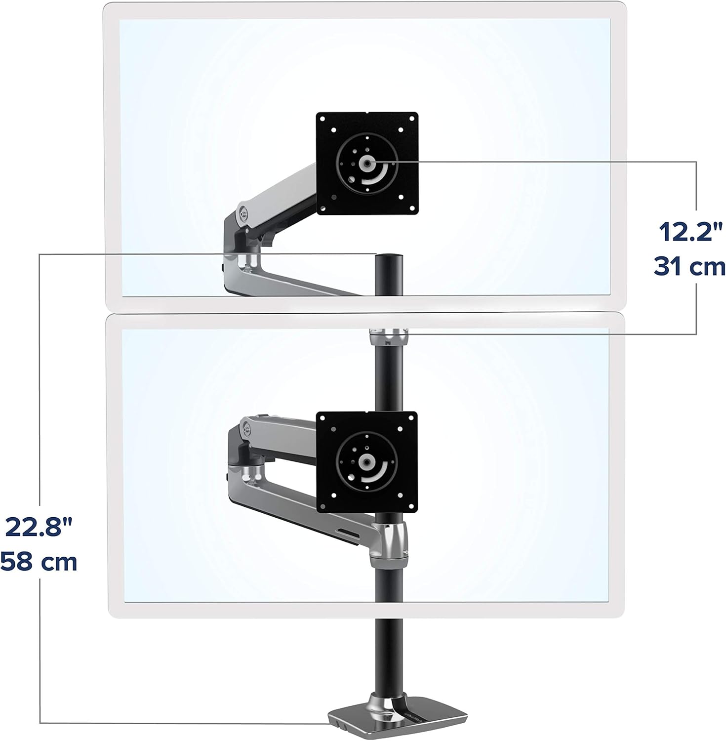 Ergotron – LX Vertical Stacking Dual Monitor Arm, VESA Desk Mount – for 2 Monitors Up to 40 Inches, 7 to 22 lbs Each – Tall Pole, Polished Aluminum