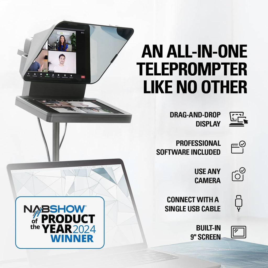 Elgato Prompter â€' Teleprompter with Built-in Screen for YouTube, Twitch, Zoom and More, 1080 Pixels, Supports DSLR/Webcam/Smartphone, Drag & Drop Monitor Display, Works with Mac/PC & Stream Deck
