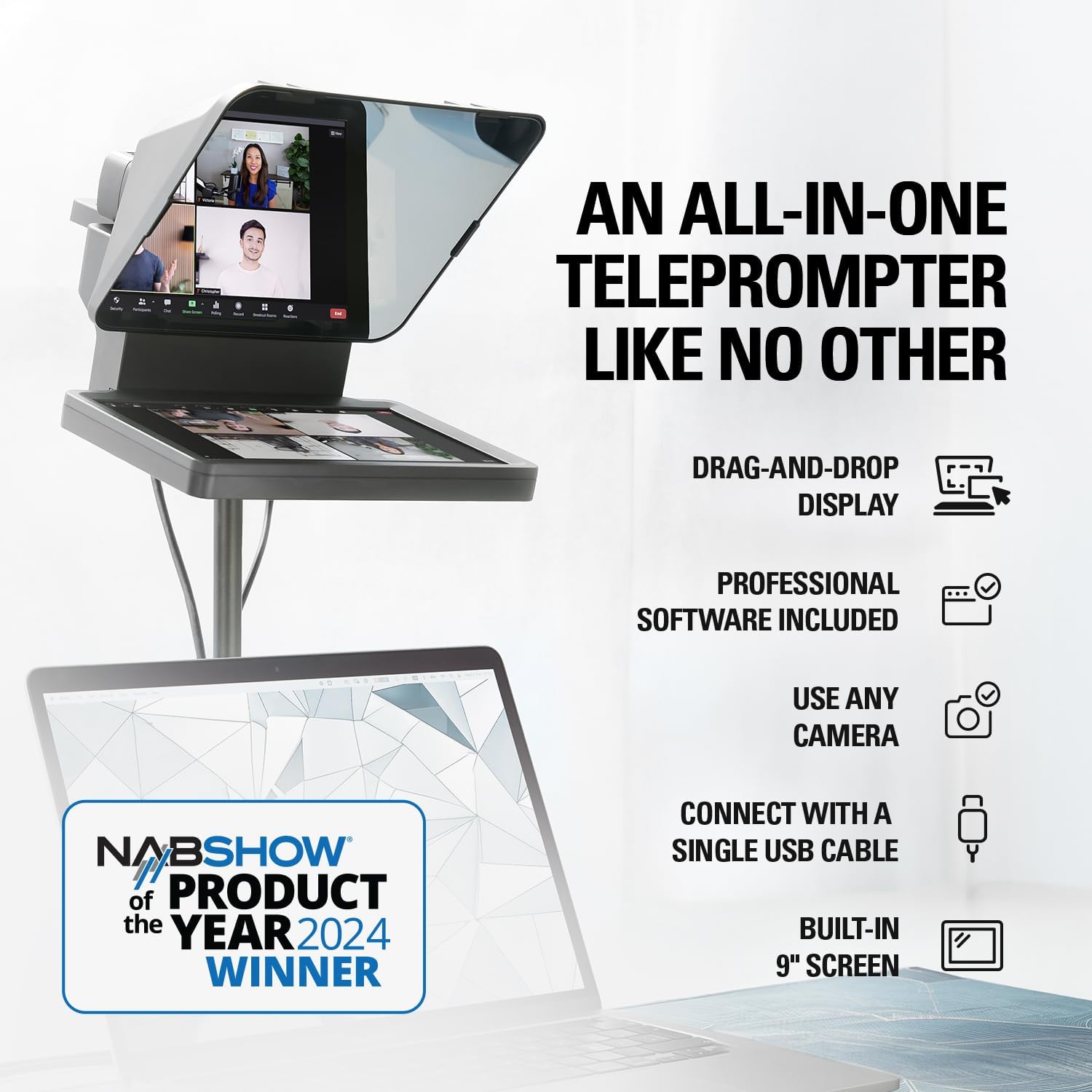 Elgato Prompter â€' Teleprompter with Built-in Screen for YouTube, Twitch, Zoom and More, 1080 Pixels, Supports DSLR/Webcam/Smartphone, Drag & Drop Monitor Display, Works with Mac/PC & Stream Deck