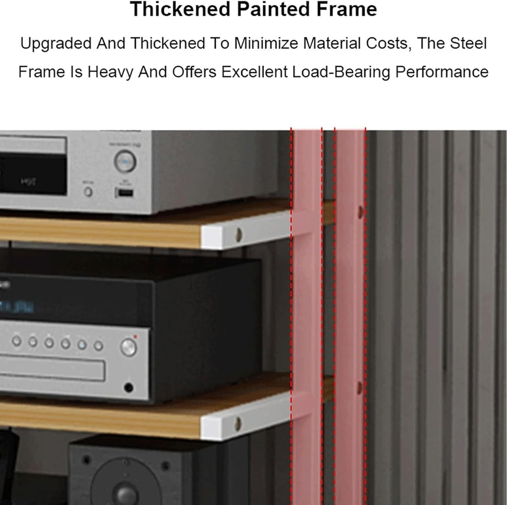 Audio Rack Movable Stereo Rack Audio Equipment Rack Audio with Wheels Stereo Shelf Wooden Open Audio-Video Shelving Waterproof(Natural,4 Tier)