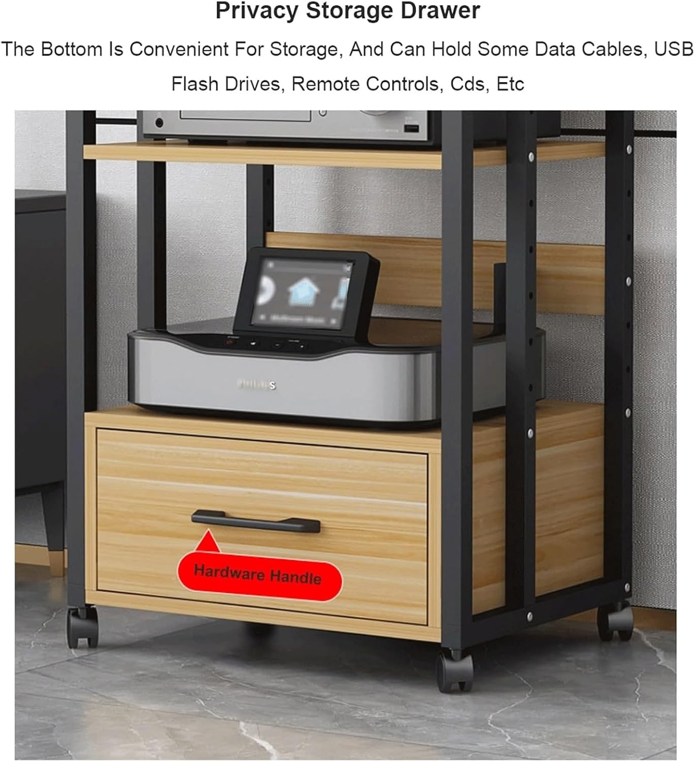 Audio Rack 2/3/4 Tier Stereo Rack Audio Equipment Rack Audio Open Rack Cabinet Wooden with Drawer AV Stand with Adjustable Shelves(Natural,100cm/3 Tier)