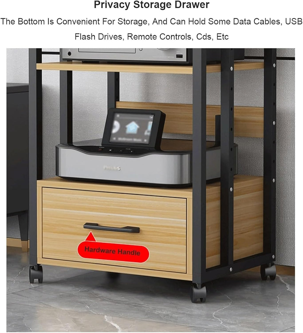 Audio Rack 2/3/4 Tier Stereo Rack Audio Equipment Rack Audio Open Rack Cabinet Wooden with Drawer AV Stand with Adjustable Shelves(Natural,79cm)