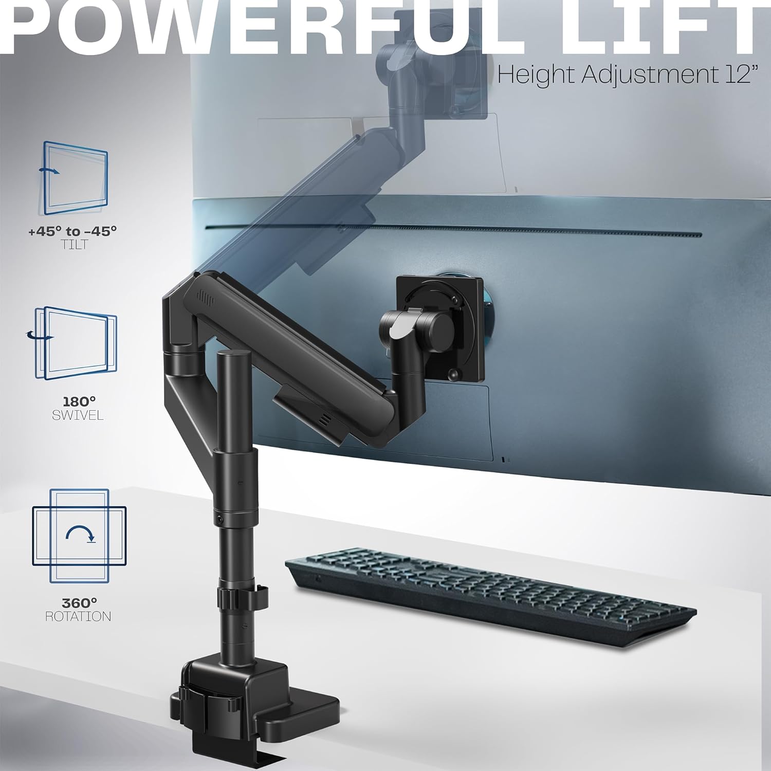 VIVO Heavy Duty Ultrawide Monitor Arm with Pole, 57 inch Screens up to 59.4 lbs, Desk Mount TV and Monitor Stand Designed for Samsung Odyssey Ark, Neo G9, ViewFinity S9, and More, Black, STAND-GT57T