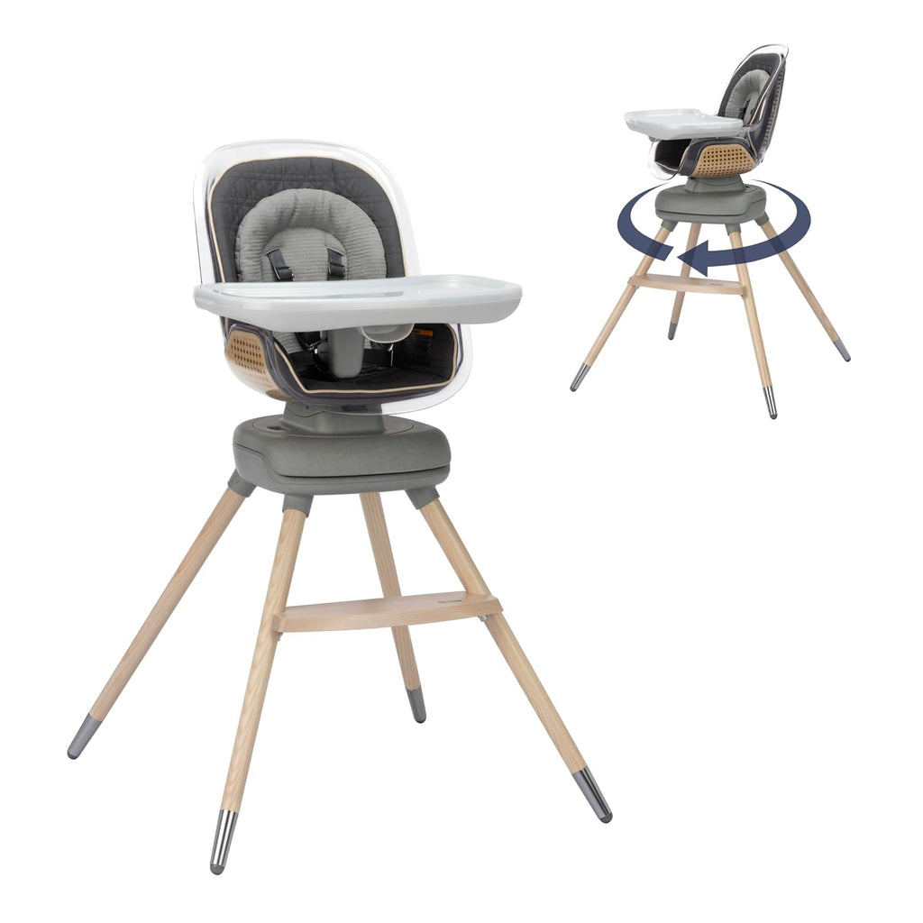 Maxi-Cosi Kiskadee 360 Rotating High Chair, 7 Modes, Infant to 5 Years up to 50 lbs, ClipQuik Magnetic Clip, 3-Position Tray, Washable Pad, Infant Recline, Booster Seat, Child Stool, Onyx Heritage