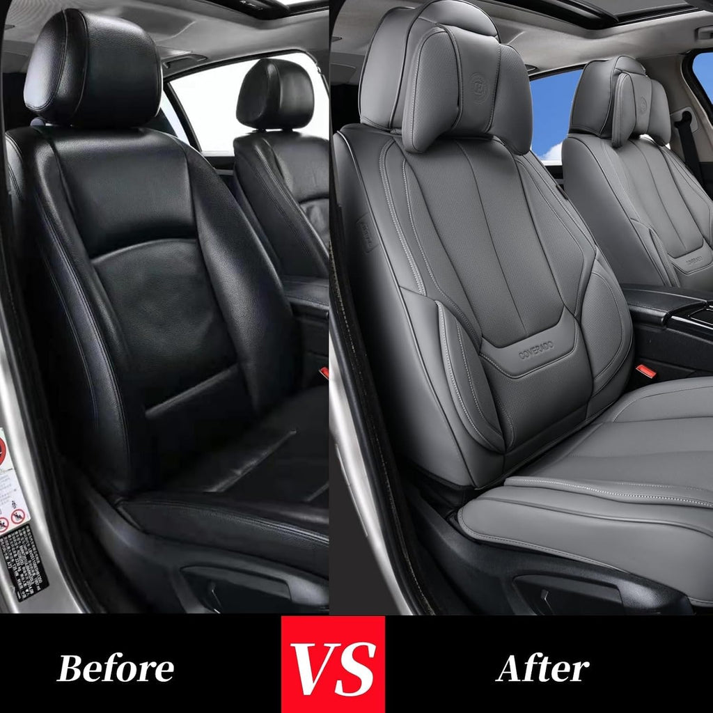 Coverado Universal Seat Covers Front, 2-Pack Waterproof Seat Covers for Cars, Universal Nappa Leather Car Seat Covers with Head Pillow, Auto Protectors Fit for Most Sedans SUV Pick-up Truck-Gray