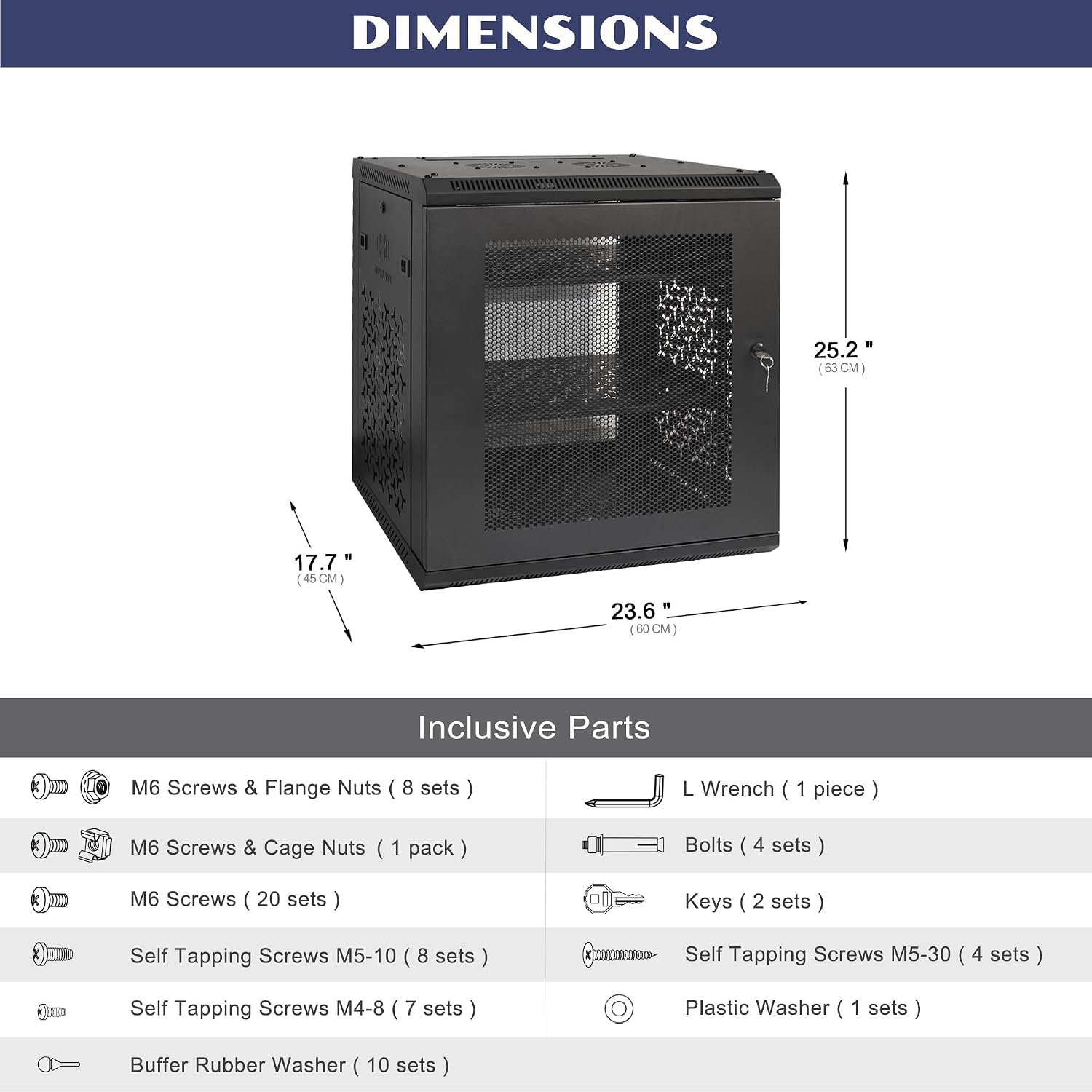 12U Wall Mount Server Cabinet with A Lockable Front Vented Door, Cooling Fans, Removable Side Panels - 45cm Depth, 19' Network Rack Including 2 PCS Full-Size Rack Shelves for IT Equipment