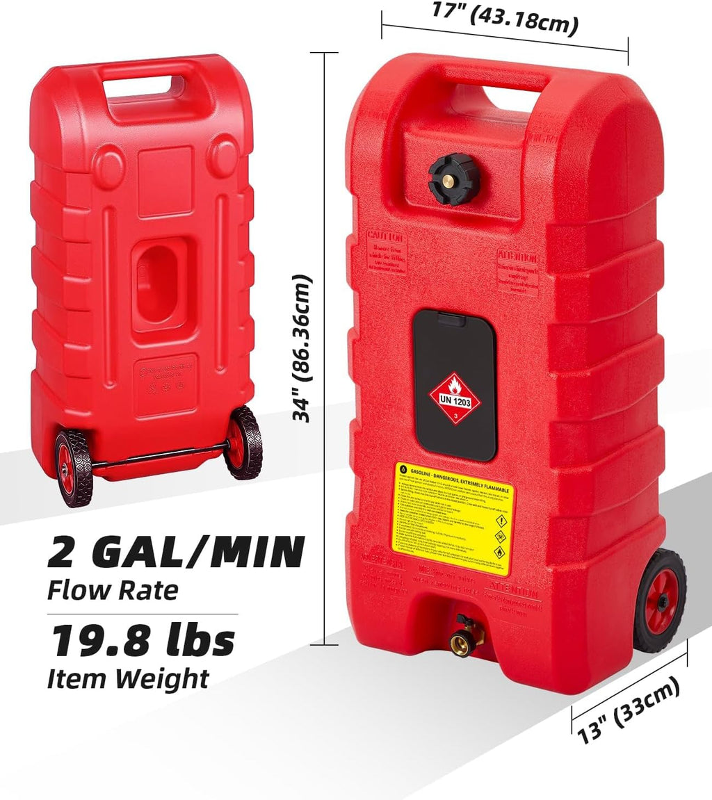 15 Gallon Portable Gas Tank with Caster,LE Fluid Transfer Siphon Pump,Fuel Caddy With 10Ft Hose. Delivery Hose Diesel Fuel Gas Can for Cars, Lawn Mowers, Boats Red/Gray/Yellow, Portable Diesel Can