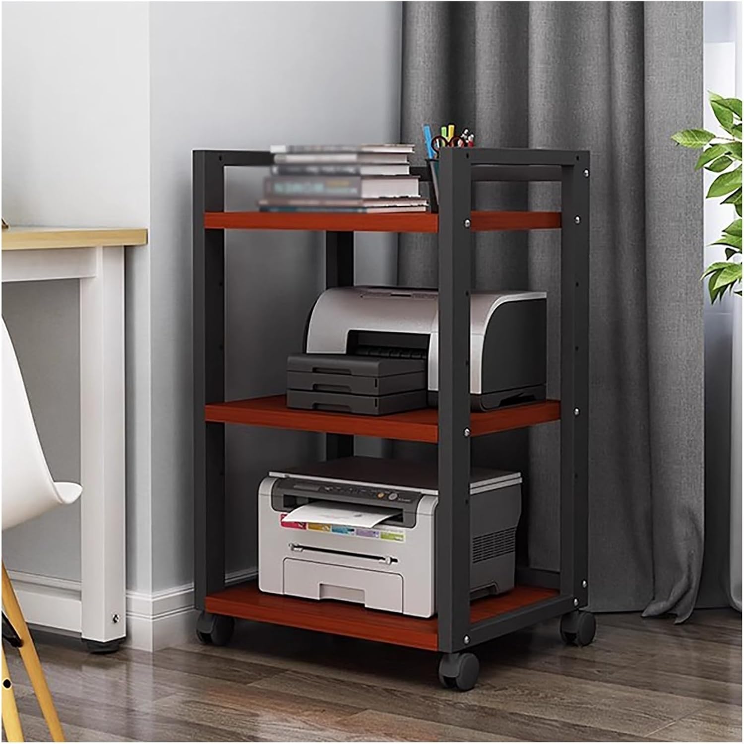 Audio Component Rack Media Stereo Stand Equipment Shelf 3 4 5 Tier, Free Standing Heavy Duty Media Storage Stands on Wheels, Commercial Home（Black-#3-3 layer）