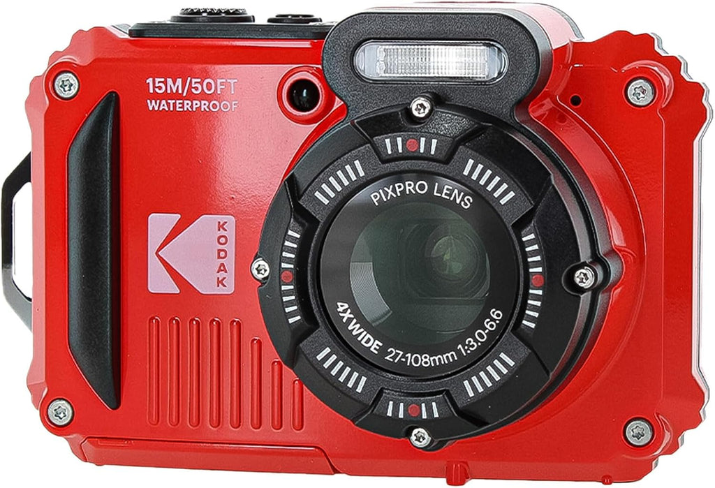 KODAK PIXPRO WPZ2 Rugged Waterproof Shockproof Dustproof WiFi Digital Vlogging Camera 16MP (Red) Bundle with 64GB Memory Card + Vlogger Tripod + Bag + Cleaning Kit + More Accessories