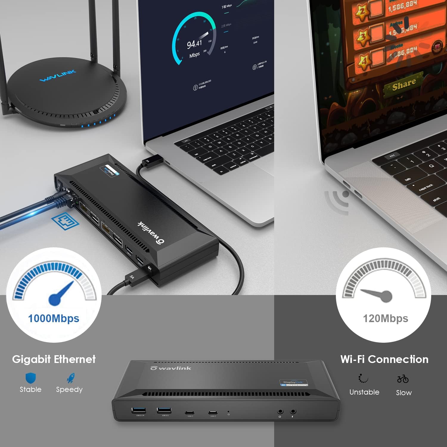 WAVLINK 4K Universal USB C Docking Station Dual Monitors, Displaylink Dock, 100W PD Charging for MacBook Neo/Air/Pro, Thunderbolt 4/3, USB-C Windows Mac, 2 DisplayPort & 2 HDMI, Ethernet, Audio