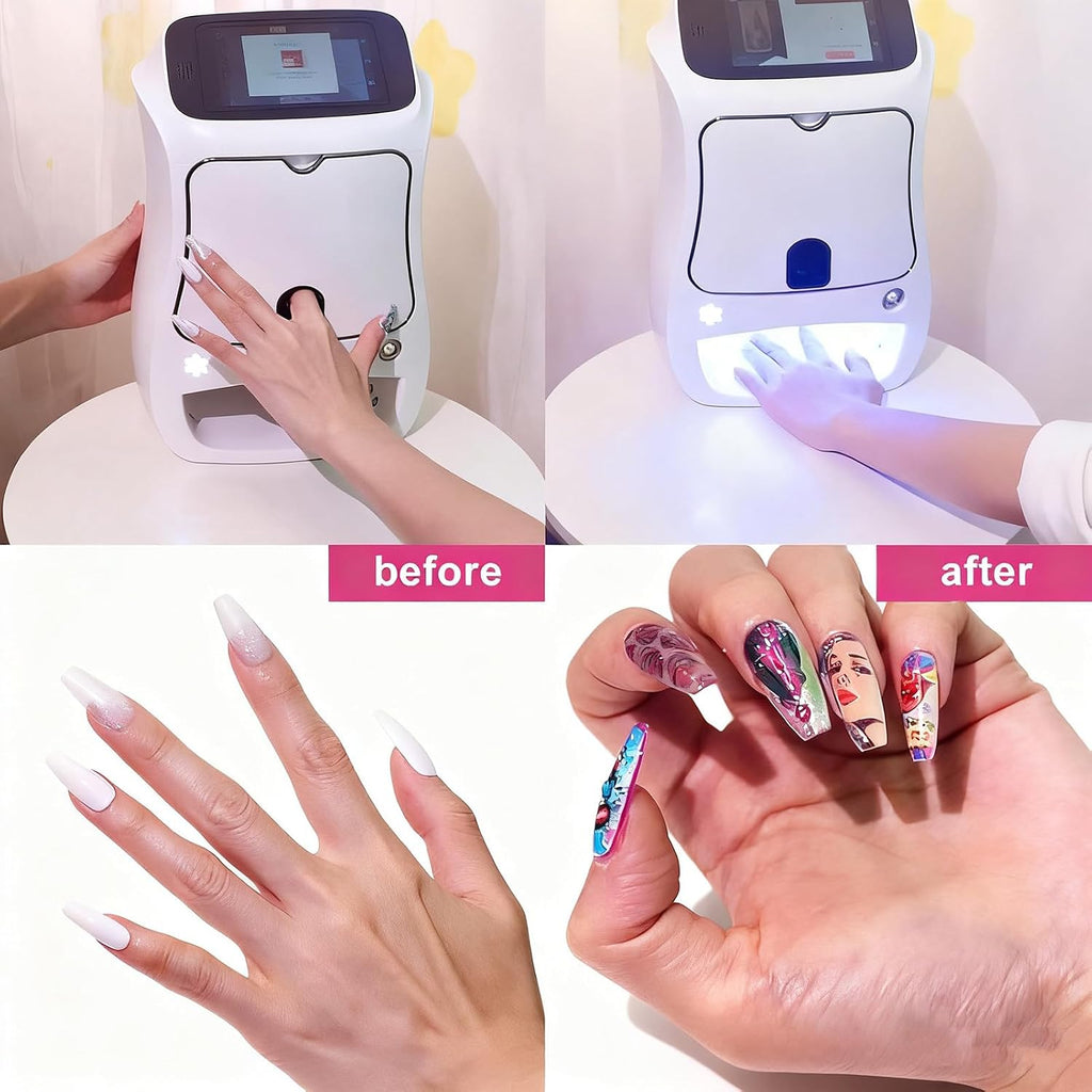 Automatic Smart 3D Art Nail Printer,Digital Mobile Nail Art Printer,Control Through Mobile App, for Beauty & Personal Care for Girls' Home Nails White
