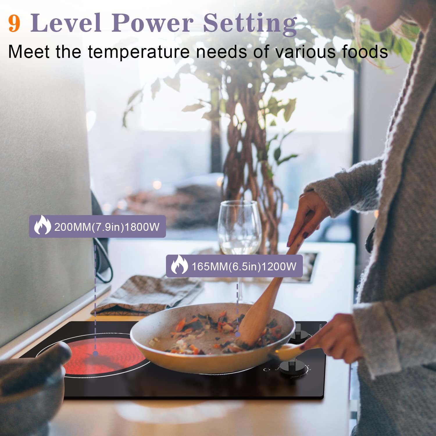 Noxton 2 Burner Electric Cooktop, 12 inch Built-in Electric Stove Top,3000W, Hard Wire for 220V~240V