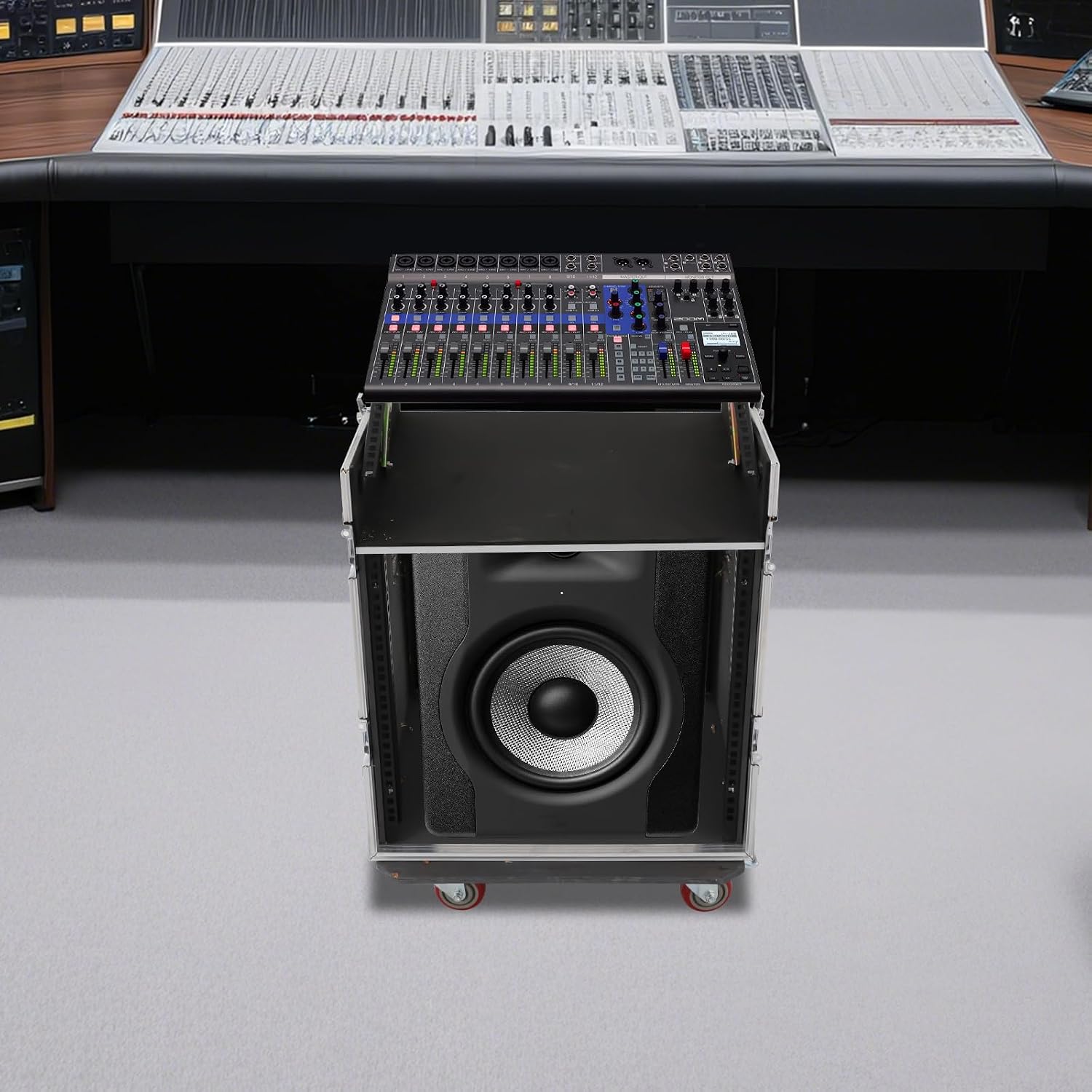14U PA DJ Rack, 330LBS Recording Studio Racks Audio Equipment Cabinet, Mobile Stereo Rack with Lockable Wheels for Studio/Wedding (Black, Silver)